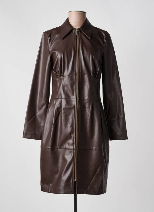 Robe mi-longue manches longues manches longues marron LESLIE femme