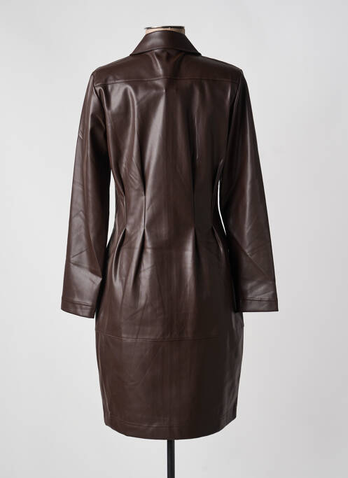 Robe mi-longue manches longues manches longues marron LESLIE femme