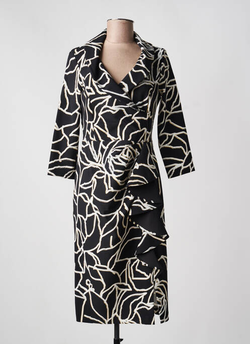 Robe mi-longue imprimé fantaisie manches longues noir JOSEPH RIBKOFF femme