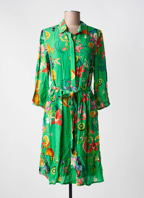 Robe mi-longue imprimé fleurs manches longues vert YESS. femme