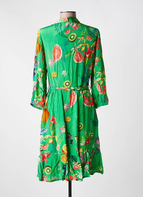 Robe mi-longue imprimé fleurs manches longues vert YESS. femme