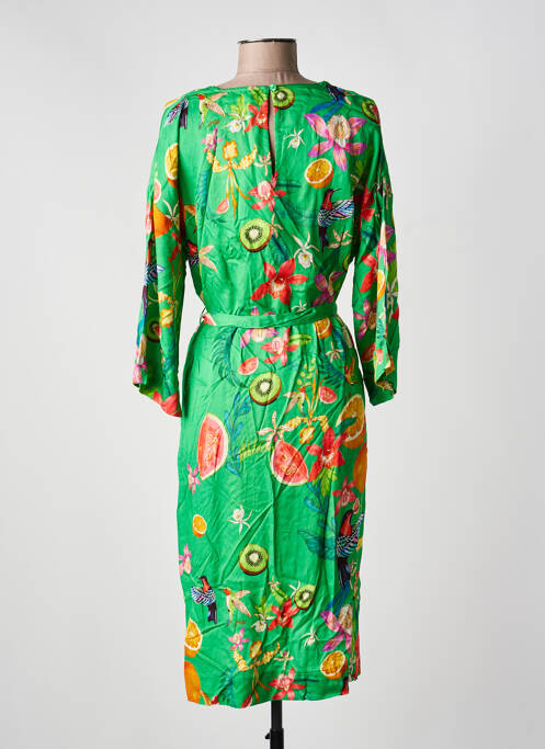 Robe mi-longue imprimé fantaisie manches longues vert YESS. femme