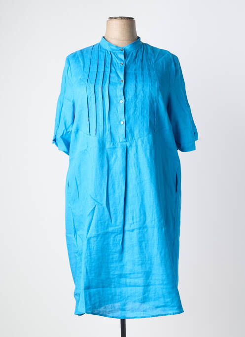 Robe mi-longue tissage crêpe manches courtes bleu ELENA MIRO femme