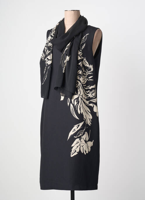 Robe mi-longue imprimé fleurs sans manche noir ELENA MIRO femme