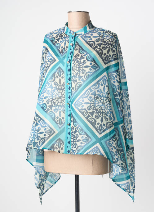 Tunique manches longues tissage crêpe bleu LESLIE femme