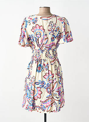 Robe mi-longue imprimé fantaisie manches courtes beige IKOONE&BIANKA femme