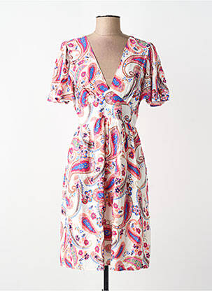 Robe mi-longue imprimé fantaisie manches courtes rose IN APRIL 1986 femme