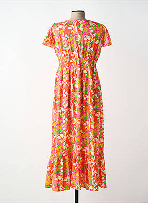Robe longue imprimé fantaisie manches courtes rouge BY ONE femme
