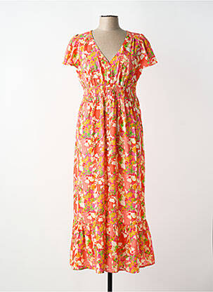 Robe longue imprimé fantaisie manches courtes rouge BY ONE femme