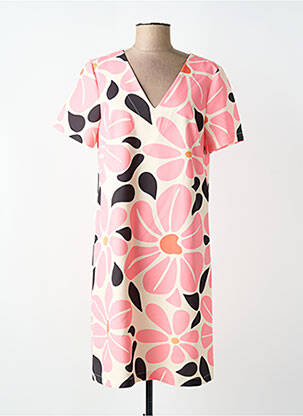 Robe mi-longue imprimé fantaisie manches courtes rose HIPPOCAMPE femme