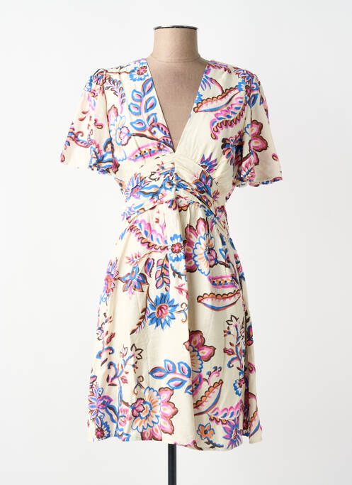 Robe mi-longue imprimé fantaisie manches courtes beige IKOONE&BIANKA femme