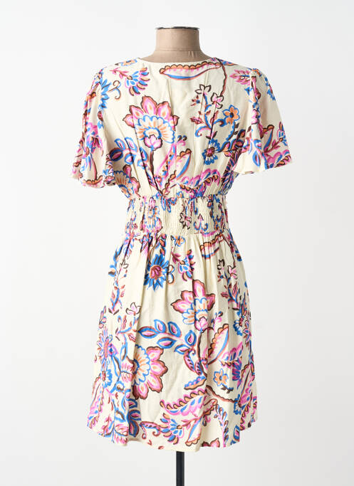 Robe mi-longue imprimé fantaisie manches courtes beige IKOONE&BIANKA femme