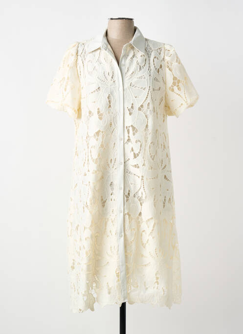 Robe mi-longue coupe évasée manches courtes blanc SENES femme