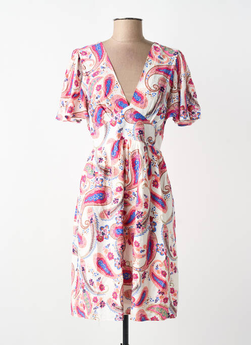 Robe mi-longue coupe évasée manches courtes rose IN APRIL 1986 femme