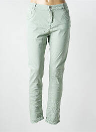 Pantalon slim tissage popeline taille normale vert KAROSTAR femme
