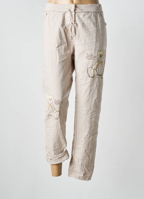 Pantalon droit stretch taille normale beige MINA ROSA femme