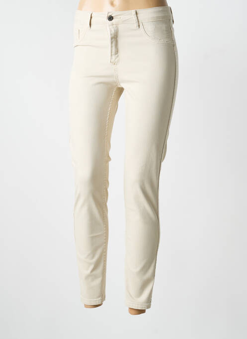 Pantalon slim tissage popeline taille normale beige ONADO femme