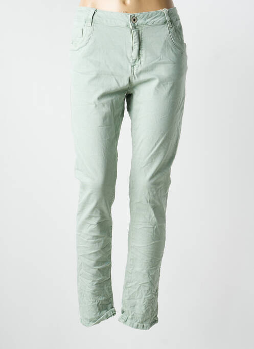 Pantalon slim tissage popeline taille normale vert KAROSTAR femme