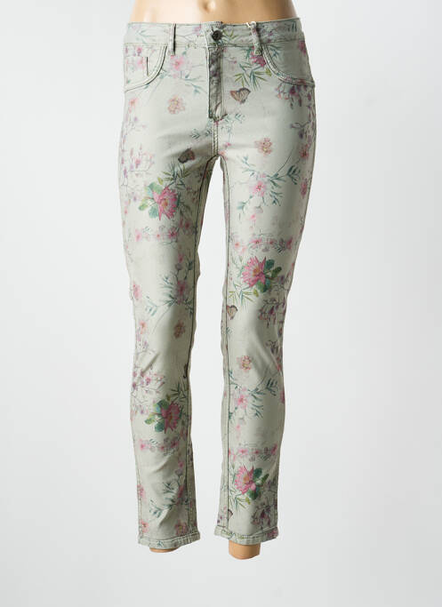 Pantalon slim tissage popeline taille normale vert ONADO femme