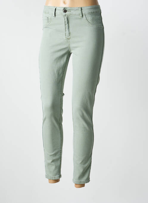 Pantalon slim tissage popeline taille normale vert ONADO femme