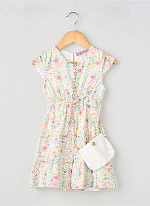 Robe courte tissage popeline manches courtes blanc P'TIT MÔME fille