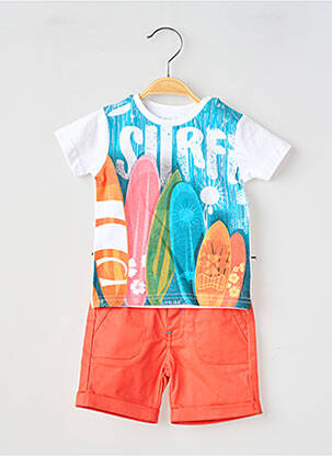 Ensemble short sérigraphie floquée orange BABY BOL garçon