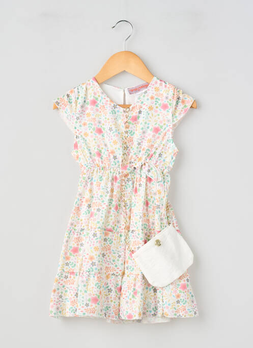 Robe courte tissage popeline manches courtes blanc P'TIT MÔME fille