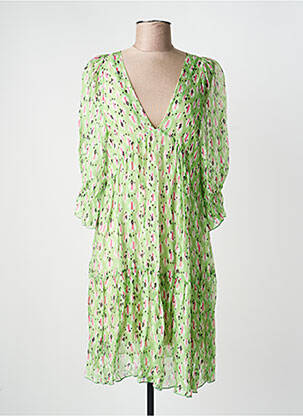 Robe mi-longue coupe fluide manches 3/4 vert B.YU femme