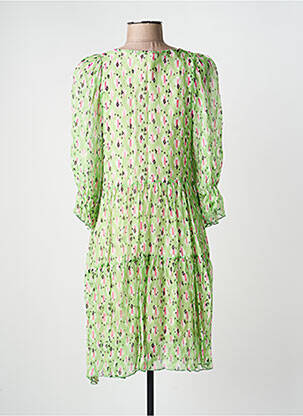 Robe mi-longue coupe fluide manches 3/4 vert B.YU femme