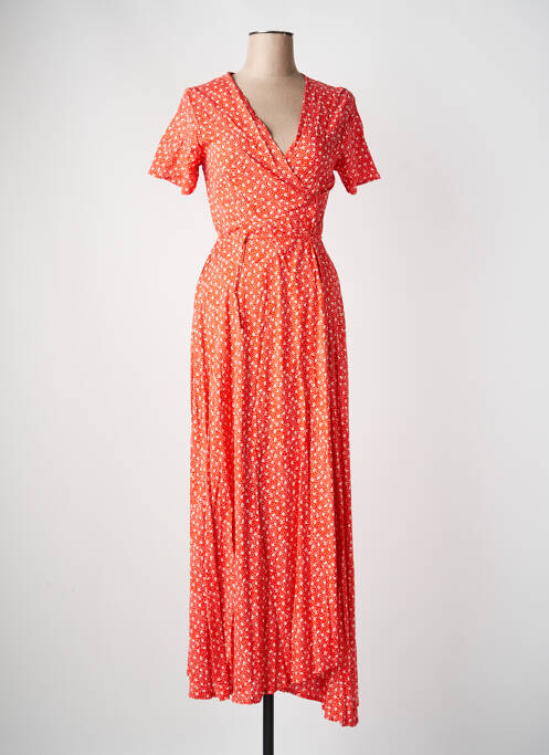 Robe longue imprimé fantaisie manches courtes orange ALLER SIMPLEMENT femme