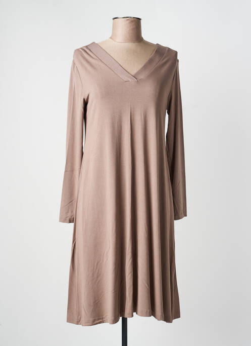 Robe mi-longue coupe évasée manches longues marron GUITARE femme