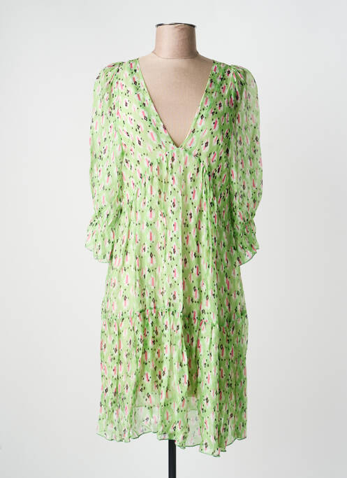 Robe mi-longue imprimé fantaisie manches 3/4 vert B.YU femme
