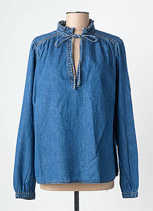 Blouse poignets boutonnés avec fente manches longues bleu GRACE & MILA femme