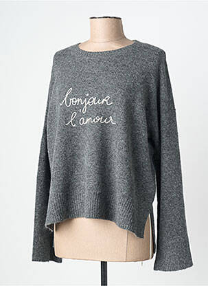 Pull col rond manches longues gris GRACE & MILA femme