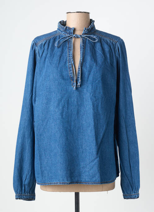 Blouse poignets boutonnés avec fente manches longues bleu GRACE & MILA femme