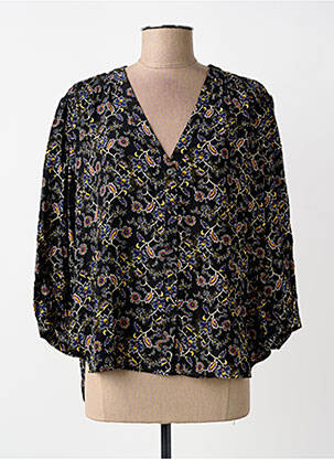 Chemisier tissage crêpe manches longues noir GRACE & MILA femme