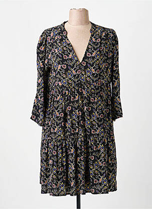 Robe mi-longue imprimé fantaisie manches longues noir GRACE & MILA femme