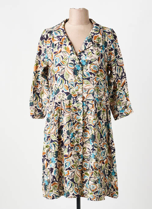 Robe courte coupe évasée manches longues bleu PAKO LITTO femme