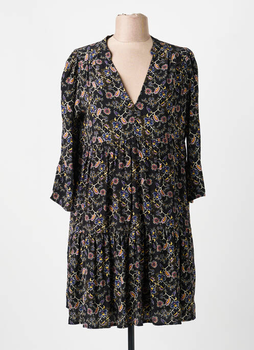 Robe mi-longue imprimé fantaisie manches longues noir GRACE & MILA femme