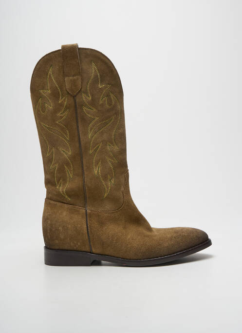 Bottes bout rond talon plat jusqu'à 3cm marron STRATEGIA femme