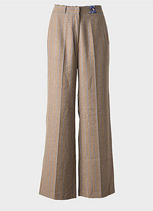 Pantalon large fermeture zippée sous rabat avec crochet taille normale marron MALIPARMI femme