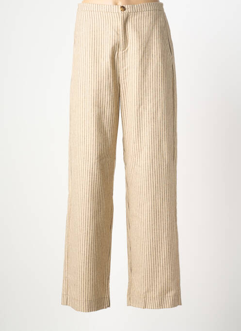 Pantalon large fermeture zippée sous rabat boutonné taille normale beige HOD femme