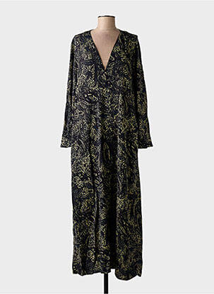 Robe longue tissage popeline manches longues noir DIEGA femme
