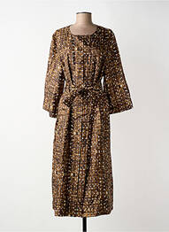 Robe mi-longue imprimé fantaisie manches longues marron SOEUR femme