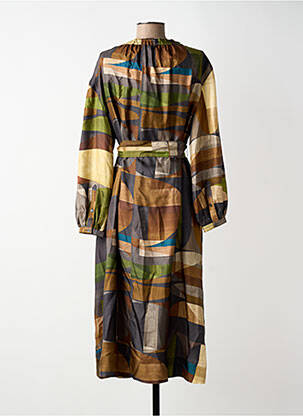 Robe mi-longue imprimé fantaisie manches longues vert SOEUR femme