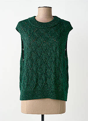 Pull col rond manches courtes vert LEON & HARPER femme