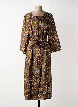 Robe mi-longue imprimé fantaisie manches longues marron SOEUR femme