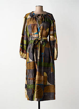 Robe mi-longue imprimé fantaisie manches longues vert SOEUR femme