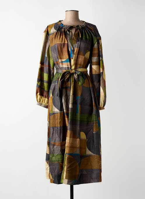 Robe mi-longue imprimé fantaisie manches longues vert SOEUR femme