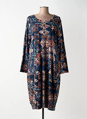 Robe mi-longue imprimé fantaisie manches longues bleu ORIENTIQUE NATURALLY femme